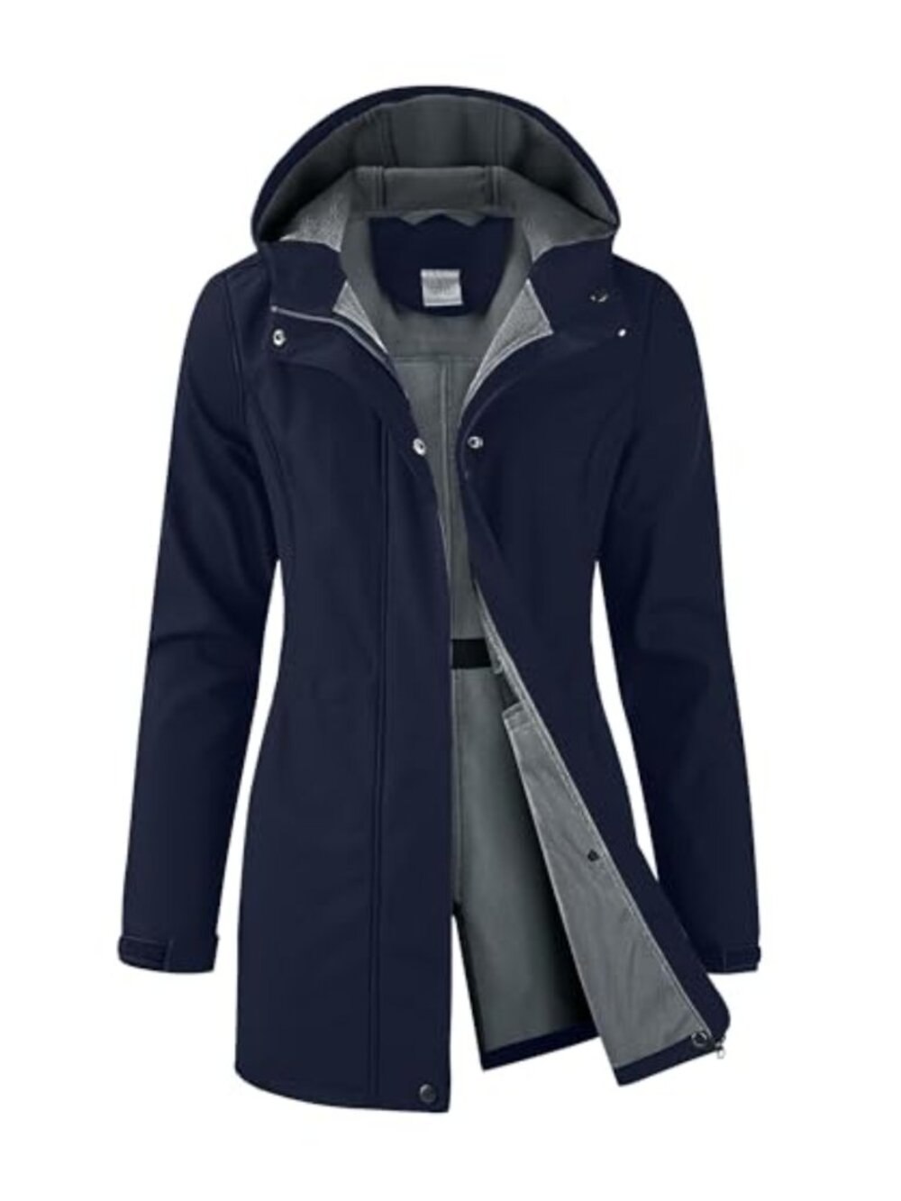 Women's Softshell Rain Jacket Fleece Lined Hood Waterproof Long Coat